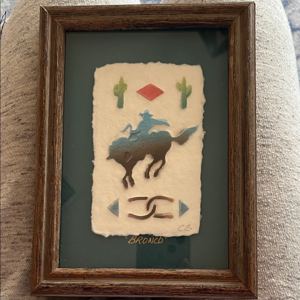 Bronco Mixed Media Wall Art in Teal, Brown and Cream by